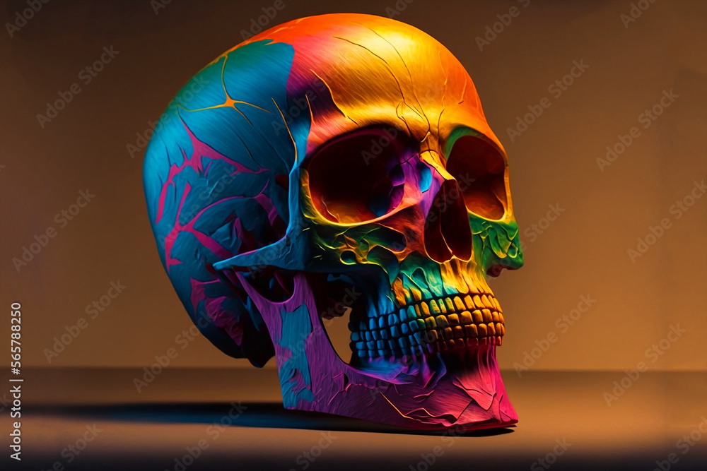 skull in bright vibrant colors. Generative AI skull in bright vibrant colors. Generative AI