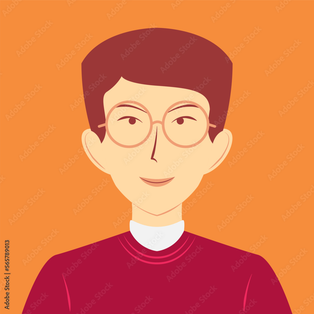 Portrait of a young Asian man. Avatar of a successful businessman with eyeglasses. Flat vector illustration