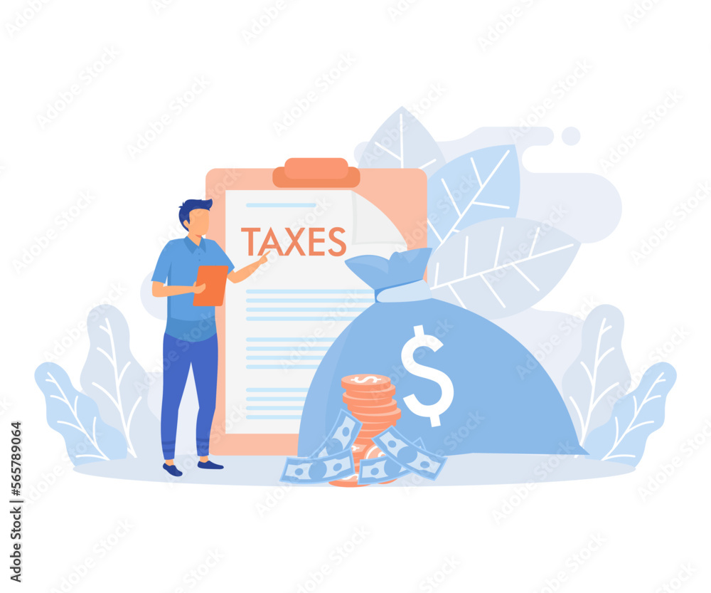 Obraz premium Public finance illustration. Central bank conduct monetary or fiscal policy to control interest rate and reduce inflation. Characters integrating with government institutions. flat vector modern illus