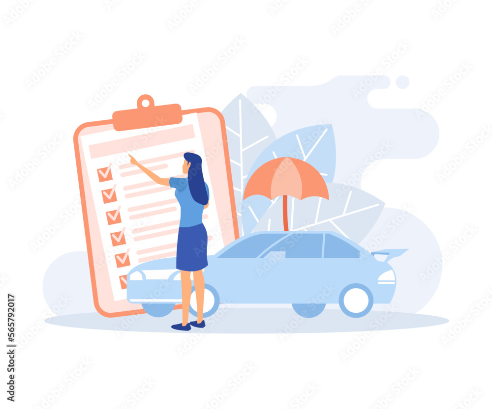 Insurance illustration. Characters presenting car, property and family health or life insurance policies with risk coverage. Insured persons and objects. Flat vector modern illustration 