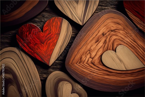 Wooden Heart Shaped Decoration, Valentine's Day Gift, Love, Heart created with generative ai technology