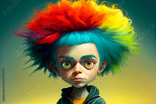 Kid with colorful hair - illustration - Generative AI