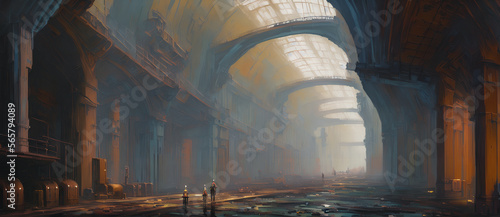 Painting of sewer system under the city. Dirty. Generative AI