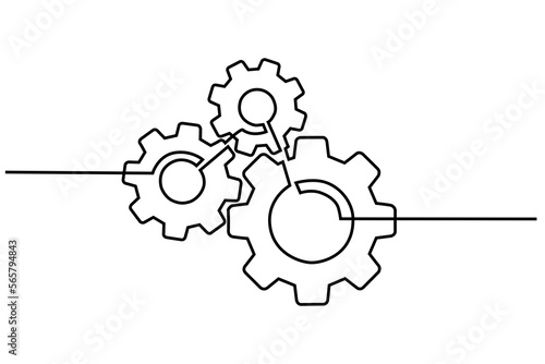 Continuous line drawing of machine gears. concept of gears on a machine in single line style. Engine gear technology concept in doodle style.