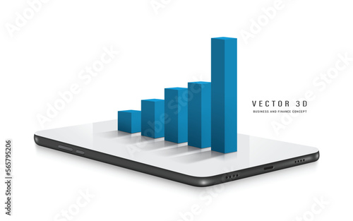 blue bar graph chart steps from low to high show results of progress and achievements and all place on smartphone screen