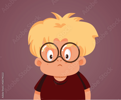 Unhappy Child Feeling Depressed and Down Vector Cartoon. Sad upset little boy feeling unaccepted and bullied 

