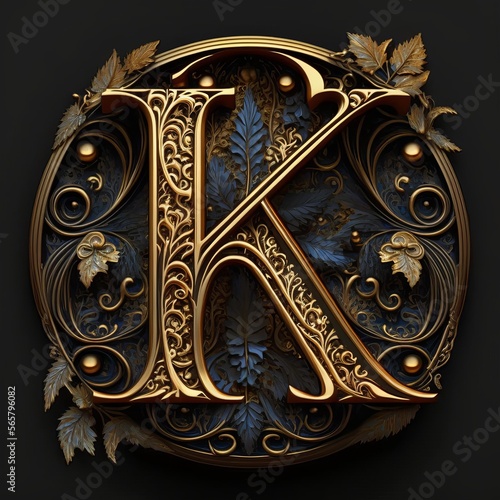 Golden Filigree Inlaid Letter K