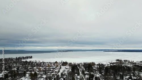 Lake Simcoe Innisffil going toward the lake   and barrie Ontario drone view  photo