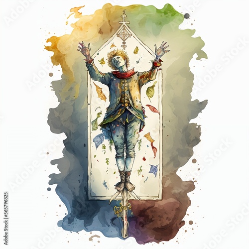 Tarot Card The Hanged Man in Watercolour Style Generative AI