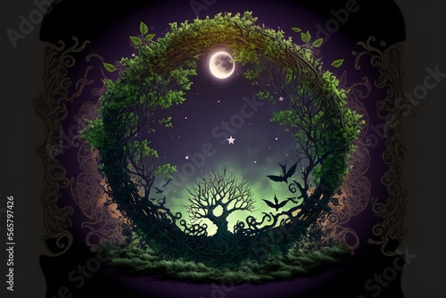 Witchy scene in the woods, generative ai 