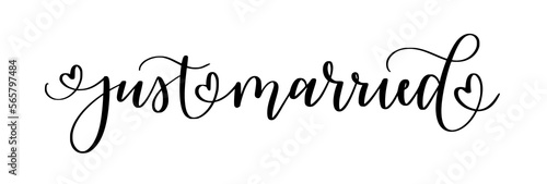 Just married. Cute modern calligraphy wedding themed doodle on transparent background