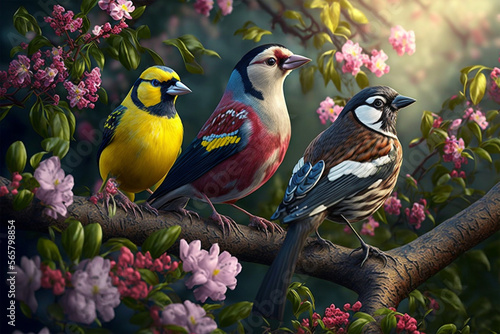 Cute little spring birds (AI Generated) Fototapeta