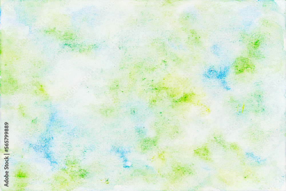 Abstract green and blue watercolor on paper texture background.
