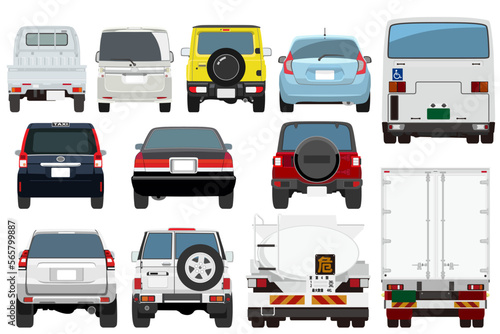 各種自動車のリアビューのセット