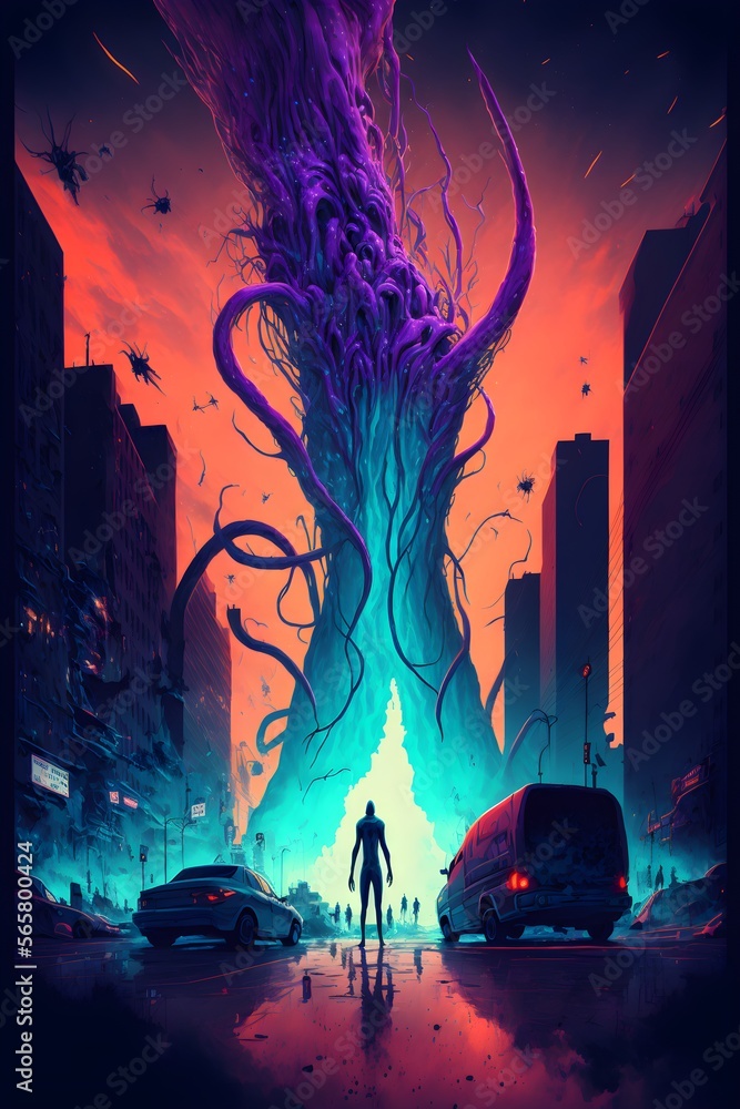 giant alien squid invasion apocalyptic city environment complex wide