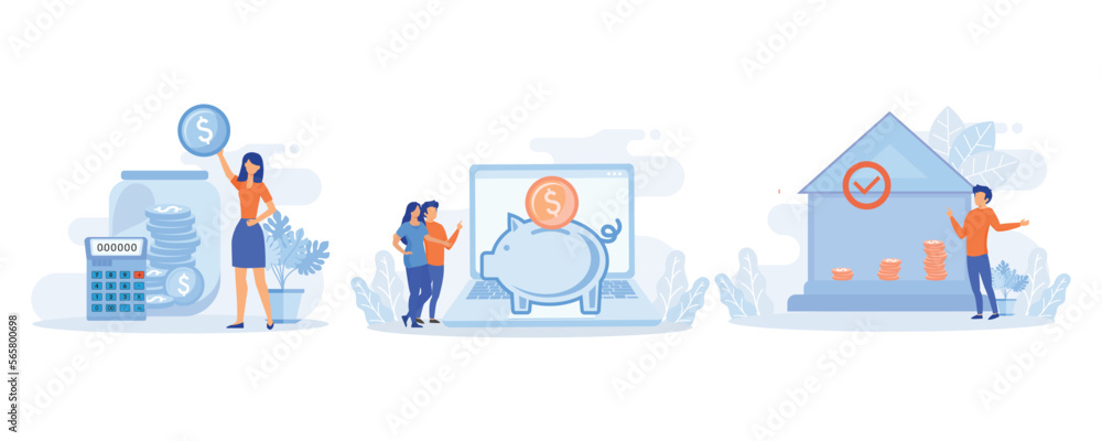 Naklejka premium Retirement savings illustration. Senior characters investing money in private and federal pension fund. Retirement program planning concept. flat vector modern illustration