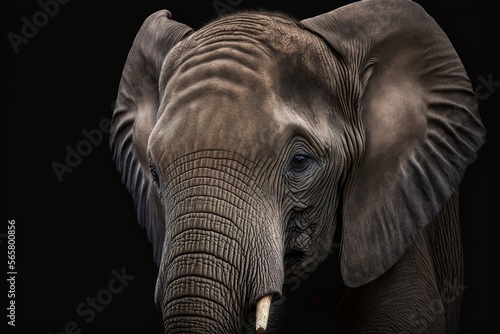 A close up image zoom image of an African elephant isolated for wildlife-themed graphic design generative ai