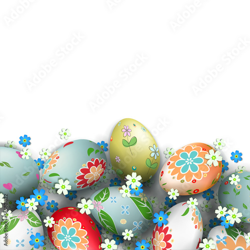Illustration with gorgeous Easter eggs and flowers.