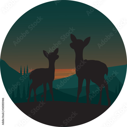 Wall decoration  animal and tree themed emblems  with a beautiful sky
