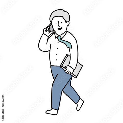 電話をしながら歩くビジネスパーソンのイラスト素材