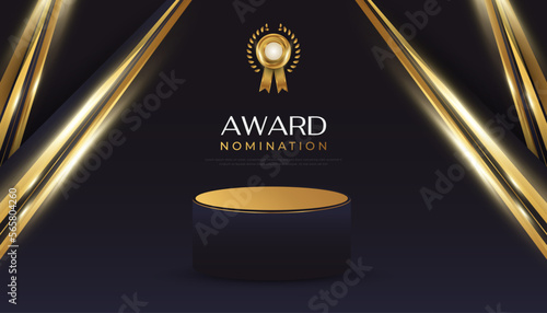 Award Nomination Ceremony Luxury Background with 3D Podium and Gold Medal