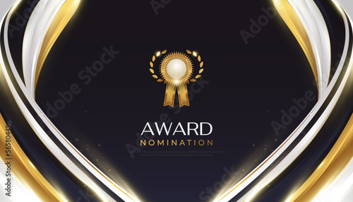 Luxury Award Nomination Ceremony Background with Golden Sparkles and Medal