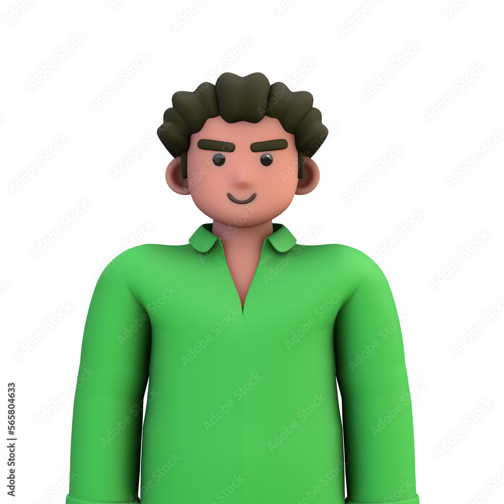 3D ILLUSTRATION RENDERING. PORTRAIT SMILLING MAN CUTE CARTOON CHARACTER YOUNG MALE MODEL STANDING ON ISOLATED WHITE BACKGROUND. MINIMAL SOCIAL MEDIA AVATAR PEOPLE PROFILE PICTURE DESIGN. 3D ILLUSTRATION RENDERING. PORTRAIT SMILLING MAN CUTE CARTOON CHARACTER YOUNG MALE MODEL STANDING ON ISOLATED WHITE BACKGROUND. MINIMAL SOCIAL MEDIA AVATAR PEOPLE PROFILE PICTURE DESIGN.