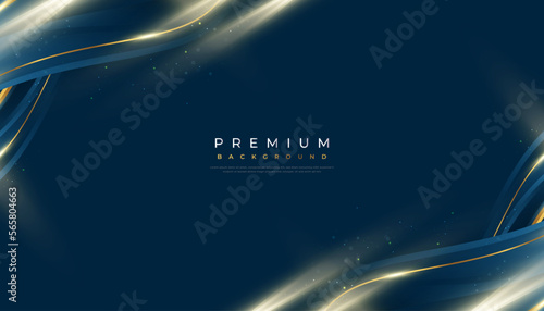 Luxury Blue and Gold Background in Paper Cut Style with Shining and Sparkling Gold Light Effect. Can be Used for Award, Banner, Card, Nomination, Ceremony, Formal Invitation or Certificate Design