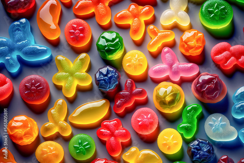 Assorted gummy candies. Jelly sweets. Generative AI