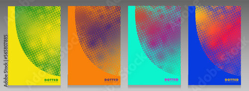 Set of abstract dotted backgrounds in vibrant colors, featuring gradient effects and modern design. Perfect for posters, digital artwork, and creative projects requiring bold, dynamic visuals