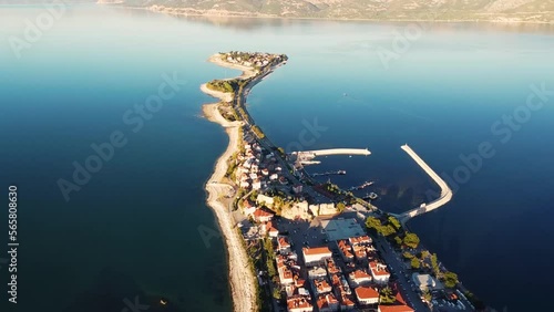 Aerial scenic view of Egirdir lake peninsula and town in Isparta region. Calm turquoise and scenic coast of national park in Turkey photo