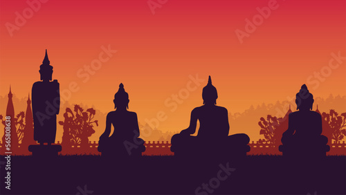 silhouette of traditional Thai buddha statue on gradient background