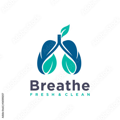 Fresh Breathing logo design. Vector illustration of abstract Lungs and Leaf . modern logo design vector icon template
