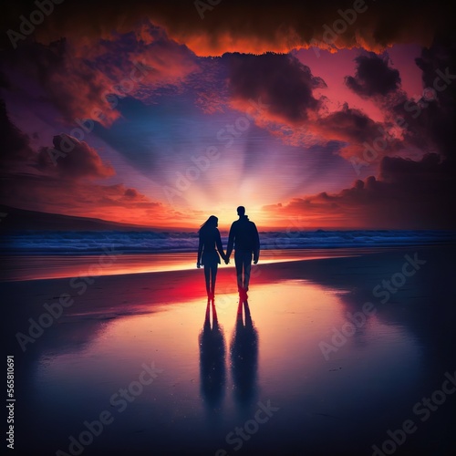 couple on the beach at sunset Generative AI