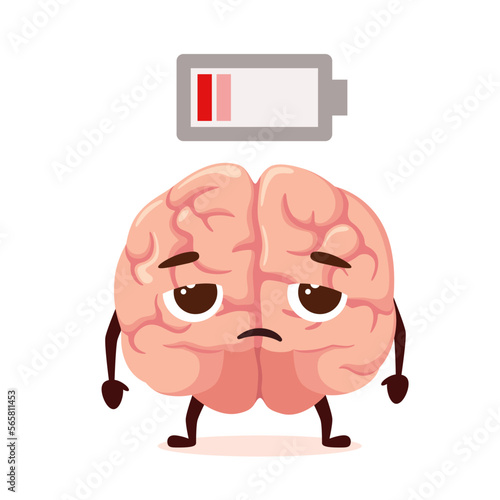 Tired human brain on a white background. Dead battery
