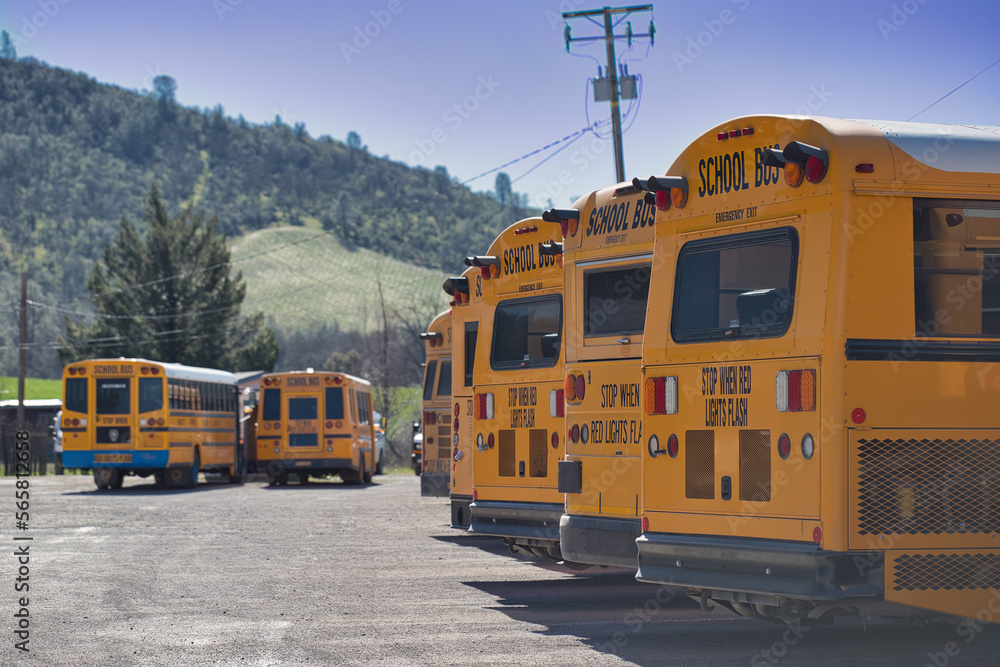 Yellow School Buses at the Depot