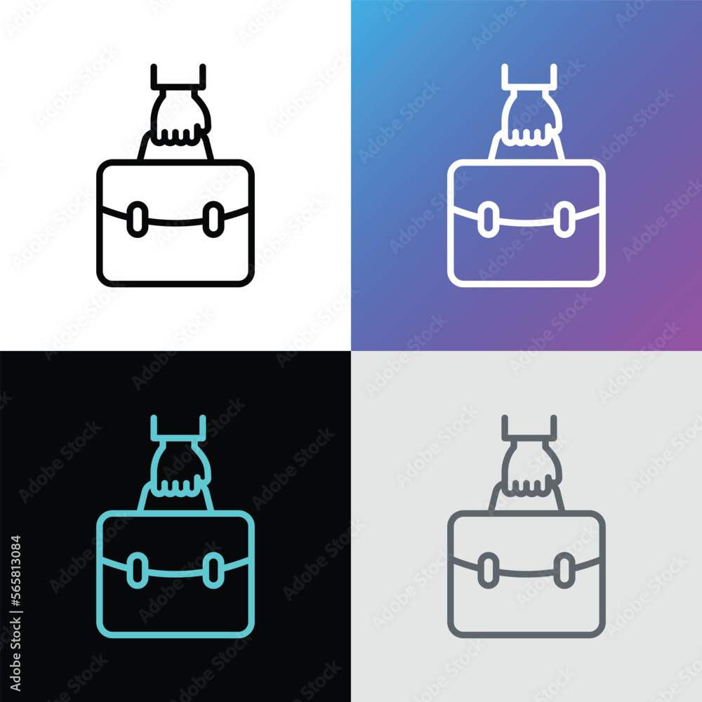 Fototapeta premium Briefcase in hand thin line icon. Symbol of portfolio. Vector illustration.