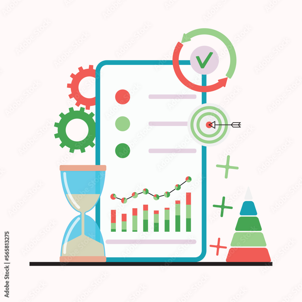 Smart business chart in mobile app, metrics and stats, management and control Smart business chart in mobile app, metrics and stats, management and control