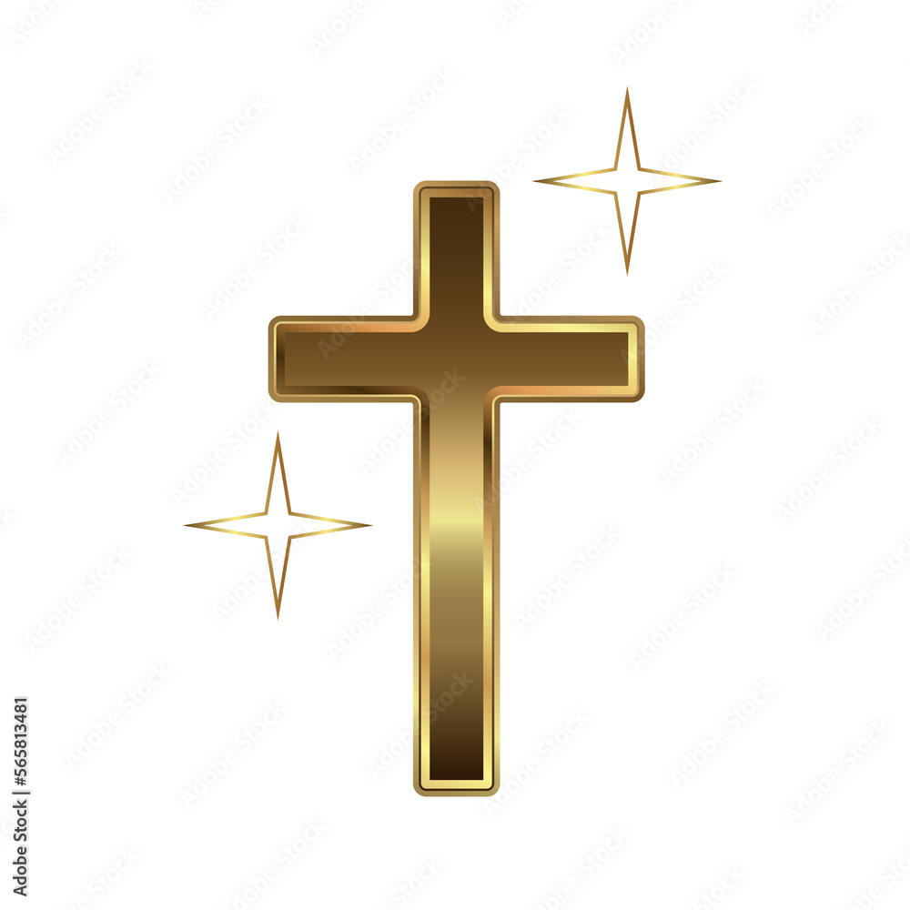 holy cross golden with star, holy cross premium for protection of souland spirit, golden holy cross on dark background.