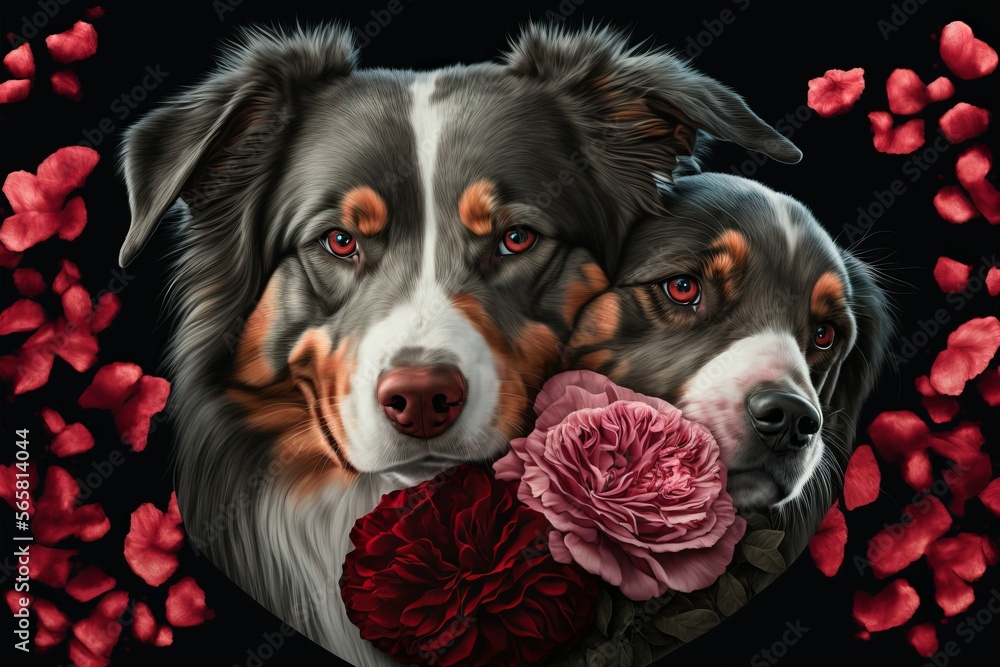 Rose Petal Animal Romance: A Valentine's Day Australian Shepherd Dog ...