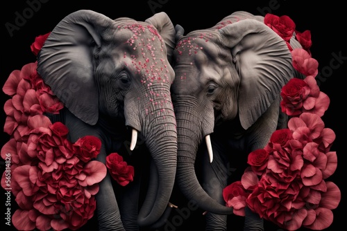 Valentine's Day Rose Cuddling Elephant Couple (generative AI)