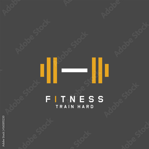 Gym fitness dumbbell logo design illustration. Creative symbol fitness sports equipment gym strength power logo icon vector type. Isolated background.