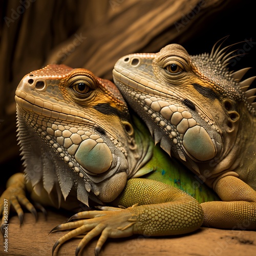 Valentine s Day Loving Cuddling Iguana Couple  generative AI 