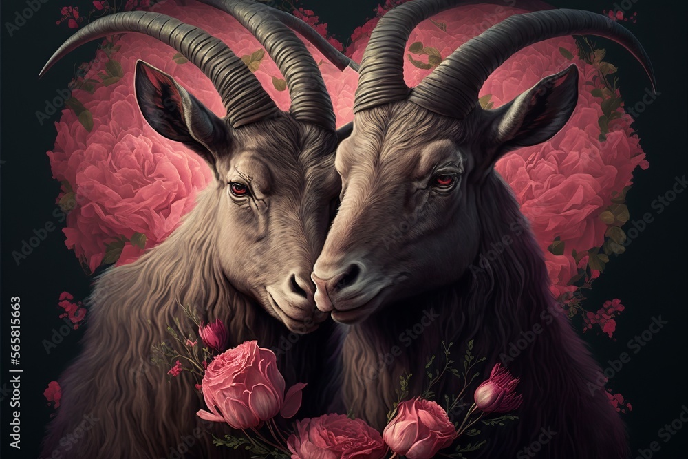 Valentine's Day Rose Cuddling Markhor Couple (generative AI) Valentine's Day Rose Cuddling Markhor Couple (generative AI)