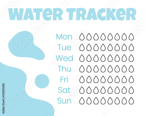 Water tracker vector template. . drinking water checklist. Water tracker with ice. vector illustration. Doodle style.