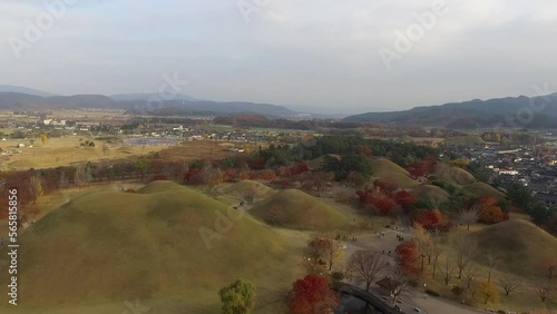 Landscape of Daereungwon in Gyeongju, South Korea with autumn leaves photo