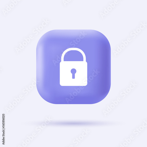 Free Download 3d lock icon. Internet security sign on realistic violet button. Modern infographic logo and pictogram. Vector cartoon illustration. - GFXLoad