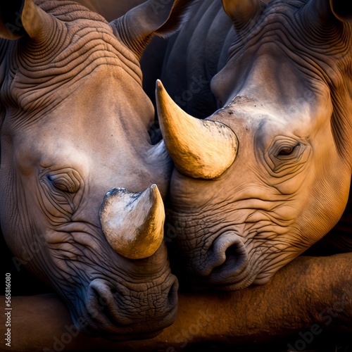 Valentine s Day Loving Cuddling Rhinoceros Couple  generative AI 