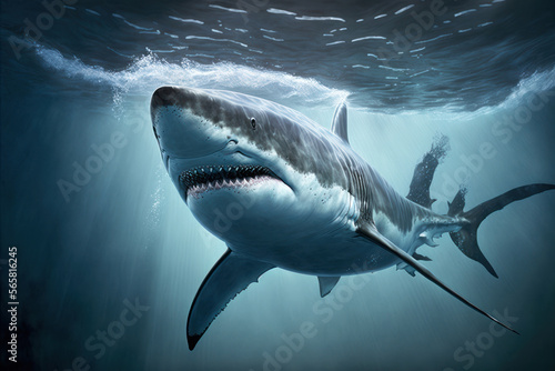 Great White Shark  Carcharodon carcharias  swimming in the ocean  generative ai