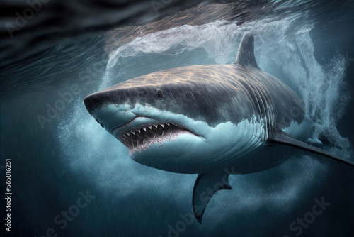 Great White Shark  Carcharodon carcharias  swimming in the ocean  generative ai